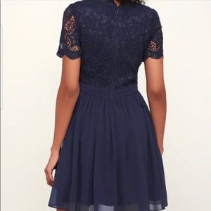 NWT Lulu’s Angel In Disguise Lace Fit and Flare Navy Dress